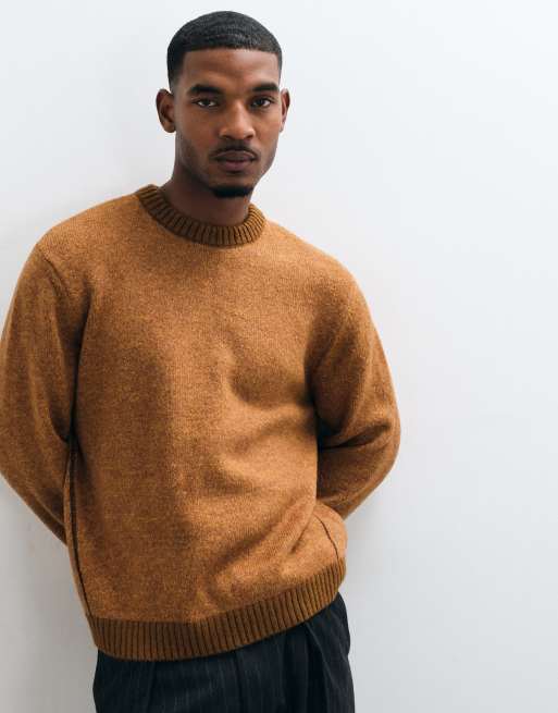 ASOS DESIGN Oversize-Strickpullover mit Rundhalsausschnitt in Hellbraun mit sichtbaren Nähten, 2 von 5