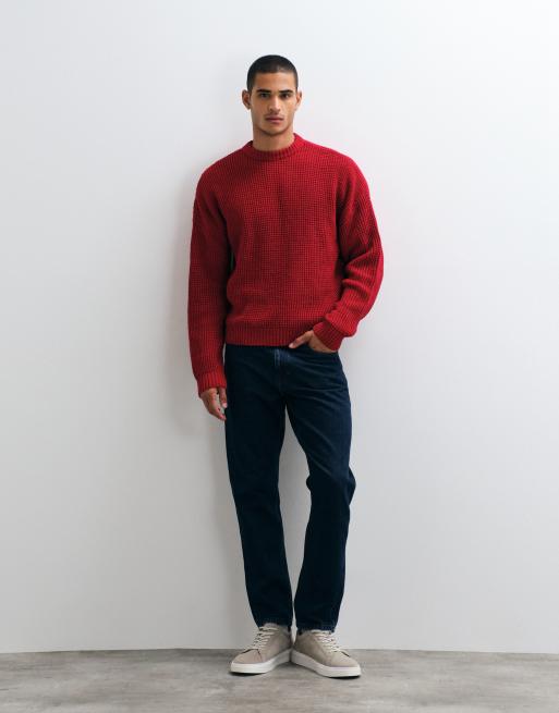ASOS DESIGN Oversize-Strickpullover mit Waffelstruktur in Burgunderrot, 2 von 5