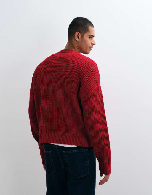 ASOS DESIGN Oversize-Strickpullover mit Waffelstruktur in Burgunderrot, 5 von 5