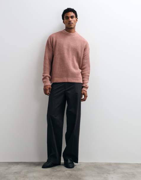 ASOS DESIGN Oversize-Strickpullover mit Waffelstruktur in Pink - view 1