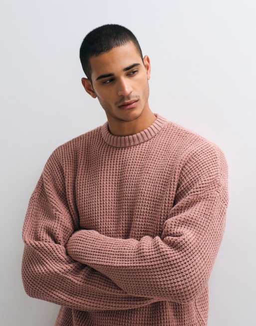 ASOS DESIGN Oversize-Strickpullover mit Waffelstruktur in Pink, 3 von 5