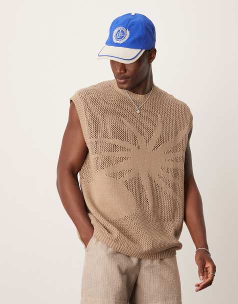 ASOS DESIGn – Oversize-Strickweste in Khaki mit Sonnen-Motiv - view 1