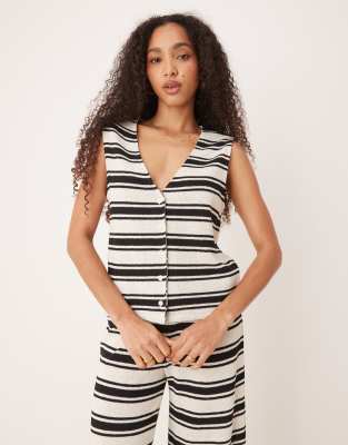 ASOS DESIGN - Oversize-Strickweste in Schwarzweiß gestreift, Kombiteil-Bunt