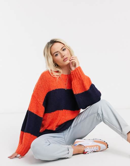 Asos Design Oversize Sweater In Multi Stripe Asos