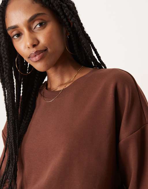 ASOS DESIGN – Oversize-Sweatoberteil in Braun, Kombiteil, 3 von 4