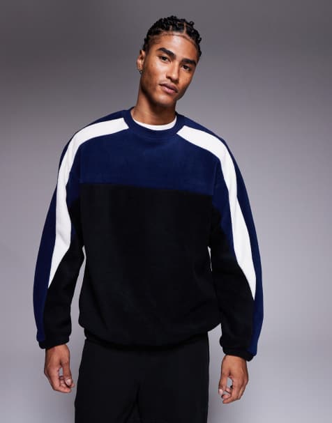 ASOS DESIGN – Oversize-Sweatshirt aus Fleece in Schwarz mit Blockfarben-Design - view 1