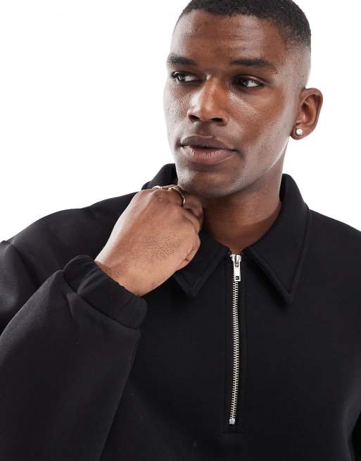 ASOS DESIGN – Oversize-Sweatshirt aus Material in Neoprenoptik in Schwarz mit kurzem Reißverschluss, 2 von 4