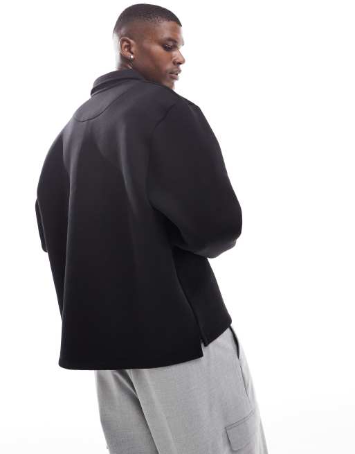 ASOS DESIGN – Oversize-Sweatshirt aus Material in Neoprenoptik in Schwarz mit kurzem Reißverschluss, 4 von 4