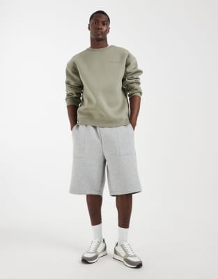 Oversize-Sweatshirt aus neoprenartigem Material in Khaki mit Rundhalsausschnitt und Print-Grün Grün XL