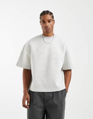 Oversize-Sweatshirt aus neoprenartigem Material in meliertem Eisgrau mit Dreiviertelärmeln Grau L