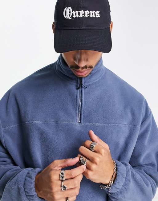 ASOS DESIGN – Oversize-Sweatshirt aus Polar-Fleece in Marineblau mit kurzem Reißverschluss