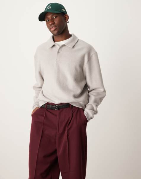 ASOS DESIGN – Oversize-Sweatshirt aus schwerem, angerautem Material in verwaschenem Khaki mit Kragen - view 1