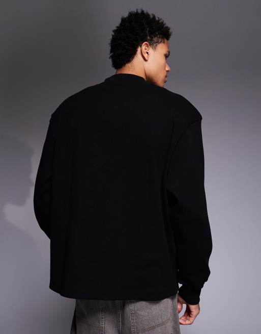 ASOS DESIGN – Oversize-Sweatshirt aus schwerem, geripptem Material in Schwarz mit Grandad-Kragen, 3 von 5