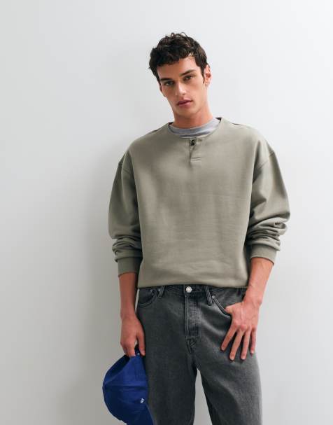 ASOS DESIGN Oversize-Sweatshirt aus schwerem Stoff mit Henley-Ausschnitt in Grün - view 1