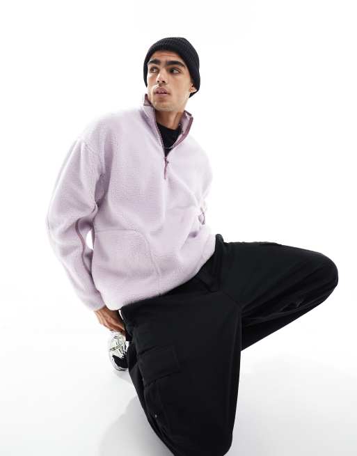 ASOS DESIGN – Oversize-Sweatshirt aus Teddystoff in Flieder mit kurzem Reißverschluss