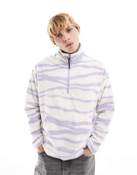 ASOS DESIGN – Oversize sweatshirt i polarfleece med kort dragkedja och heltäckande linjärt mönster - view 1