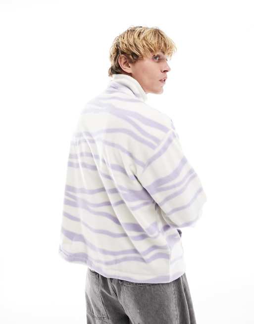 ASOS DESIGN – Oversize sweatshirt i polarfleece med kort dragkedja och heltäckande linjärt mönster, 2 av 4