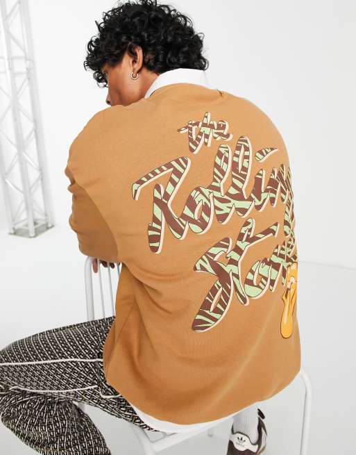 ASOS DESIGN – Oversize-Sweatshirt in Braun mit Rolling Stones-Print