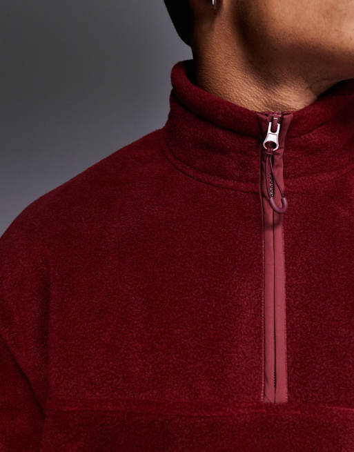 ASOS DESIGN – Oversize-Sweatshirt in Burgunderrot aus Fleece mit kurzem Reißverschluss, 2 von 4
