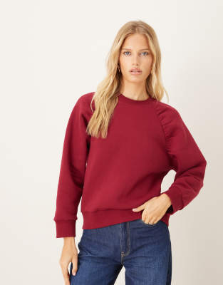 ASOS DESIGN - Oversize-Sweatshirt in Burgunderrot mit Raglanärmeln und gerafftem Detail