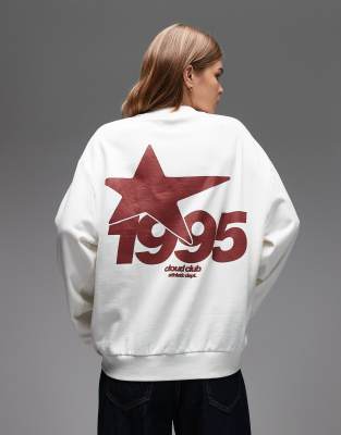 ASOS DESIGN - Oversize-Sweatshirt in Cremeweiß mit „1995"-Sportprint