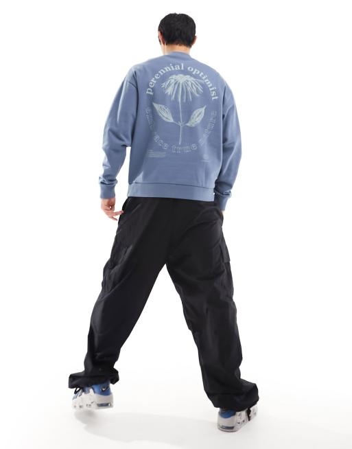 ASOS DESIGN – Oversize-Sweatshirt in Dunkelblau mit Blumenprint am Rücken und vorne, 4 von 4