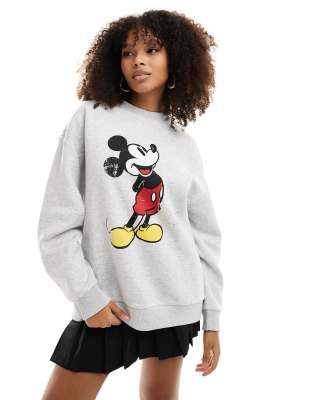 ASOS DESIGN - Oversize-Sweatshirt in Eisgrau meliert mit „Mickey"-Lizenz-Grafik