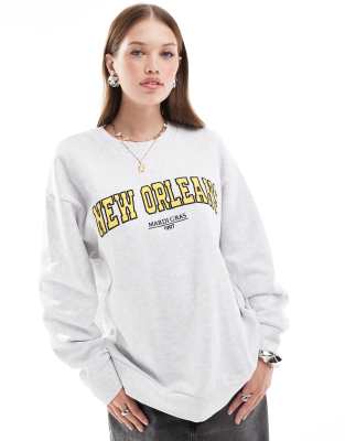 ASOS DESIGN - Oversize-Sweatshirt in Eisgrau meliert mit „New Orleans"-Grafikprint