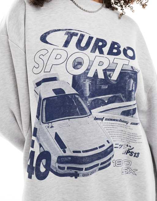 ASOS DESIGN – Oversize-Sweatshirt in Eisgrau meliert mit Turbo-Auto-Grafik, 2 von 4