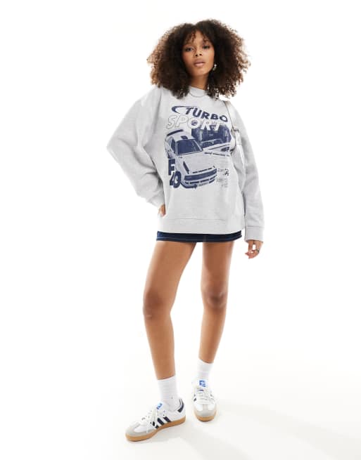 ASOS DESIGN – Oversize-Sweatshirt in Eisgrau meliert mit Turbo-Auto-Grafik, 4 von 4