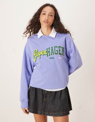 ASOS DESIGN - Oversize-Sweatshirt in Flieder mit „Copenhagen"-Grafikprint-Lila