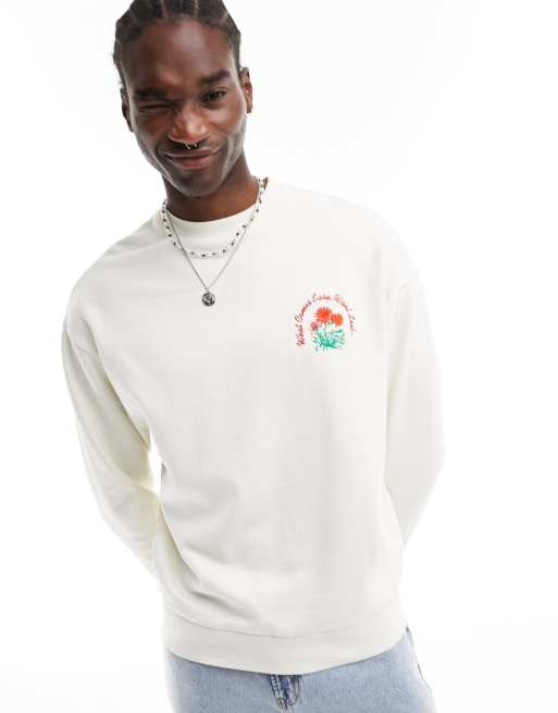 ASOS DESIGN – Oversize-Sweatshirt in gebrochenem Weiß mit Blumenprint auf dem Rücken, 3 von 4