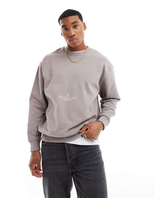 ASOS DESIGN Oversize Sweatshirt in Grau mit Textprint vorne und am Rucken ASOS