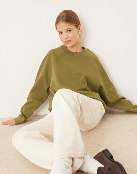 ASOS DESIGN – Oversize-Sweatshirt in Khaki mit Raglan-Detail und weicher Innenseite - view 1