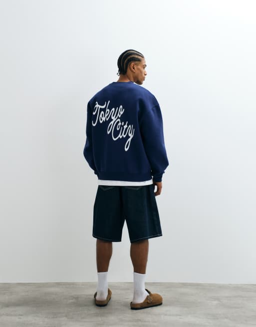 ASOS DESIGN – Oversize-Sweatshirt in Marineblau mit Tokyo-Print, 3 von 5