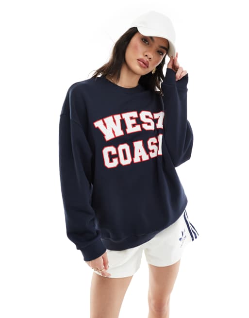 FhyzicsShops DESIGN – Oversize-Sweatshirt in Marineblau mit „West Coast“-Applikationsgrafik