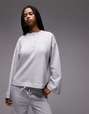 ASOS DESIGN - Oversize-Sweatshirt in meliertem Eisgrau mit Henley-Ausschnitt, Kombiteil