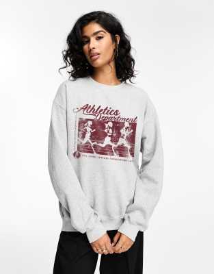 ASOS DESIGN - Oversize-Sweatshirt in meliertem Grau mit „Athletics"-Sport-Grafikprint