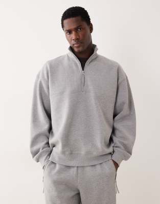 Oversize-Sweatshirt in meliertem Grau mit kurzem Reißverschluss, Kombiteil Grau M