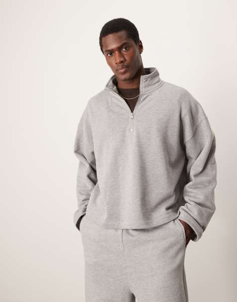 ASOS DESIGN – Oversize-Sweatshirt in meliertem Grau mit Reißverschluss und Stehkragen - view 1