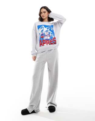 ASOS DESIGN - Oversize-Sweatshirt in meliertem Grau mit Ski-Grafikprint