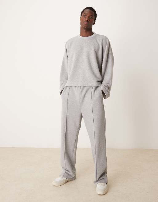 ASOS DESIGN – Oversize-Sweatshirt in meliertem Grau mit überschnittenen Schultern und kurzem Schnitt
