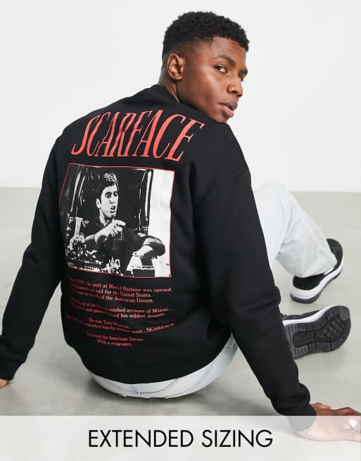 ASOS DESIGN – Oversize-Sweatshirt in Schwarz mit Rundhalsausschnitt und <em>Scarface</em>-Prints