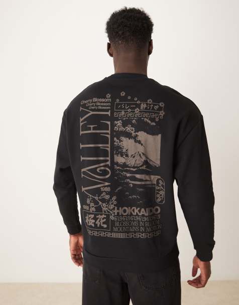 ASOS DESIGN – Oversize-Sweatshirt in Schwarz mit Rundhalsausschnitt und Print auf Brust und Rücken - view 1
