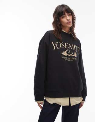 ASOS DESIGN - Oversize-Sweatshirt in Schwarz mit „Yosemite Park"-Schaumprint