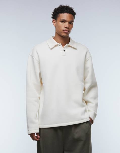 ASOS DESIGN – Oversize-Sweatshirt in Steinbeige mit geripptem Polokragen - view 1