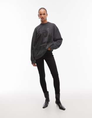 ASOS DESIGN - Oversize-Sweatshirt in verwaschenem Grau mit Vintage-Band-Grafikprint