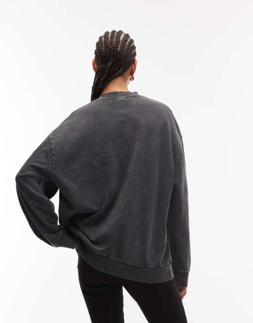 ASOS DESIGN – Oversize-Sweatshirt in verwaschenem Grau mit Vintage-Band-Grafikprint, 2 von 4