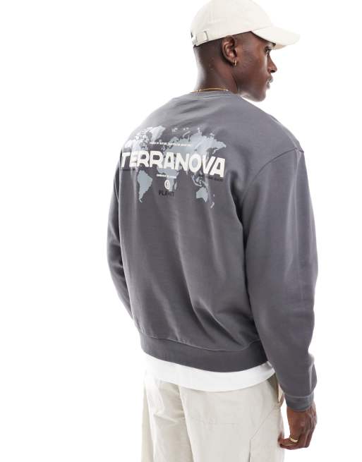 ASOS DESIGN – Oversize-Sweatshirt in verwaschenem Schwarz mit Karten- und Textprint