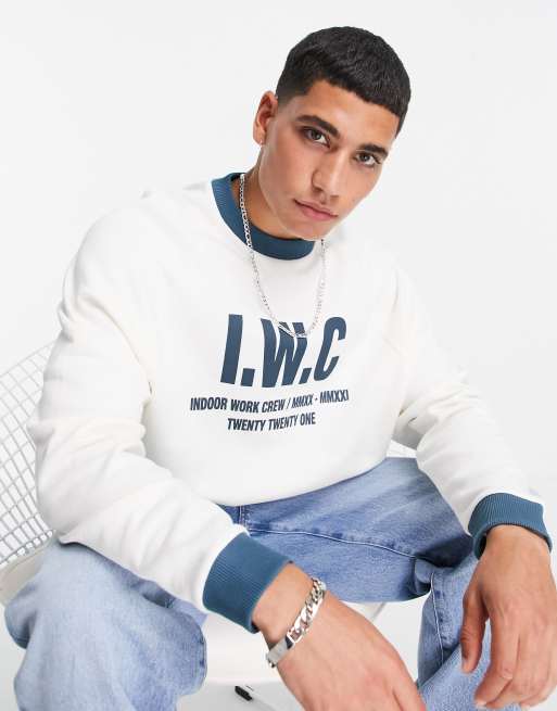 ASOS DESIGN – Oversize-Sweatshirt in Weiß mit Raglan-Details und Schriftzug